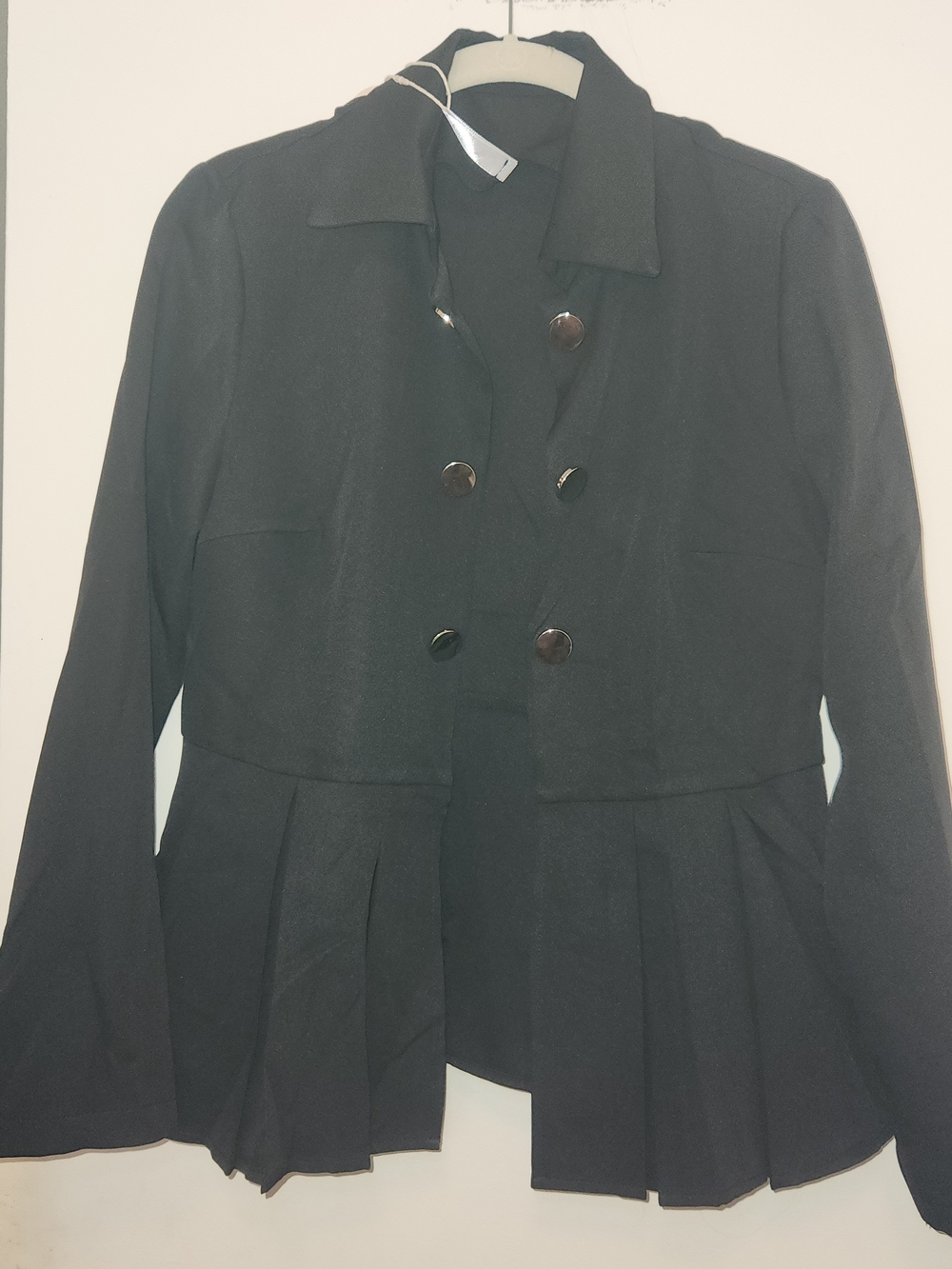 Zulucky Brand Black Peplum Blazer Open Front Decorative Buttons- Non-Functional